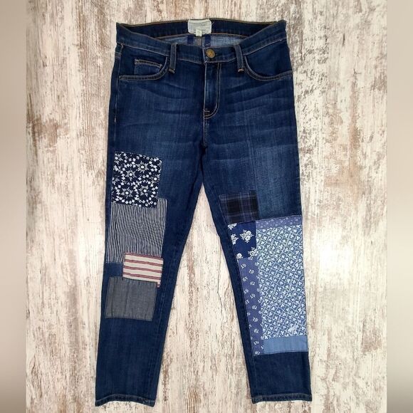 Women's Current Elliot The Fling Boyfriend Jeans Patchwork Like New Size 25 - Picture 2 of 12